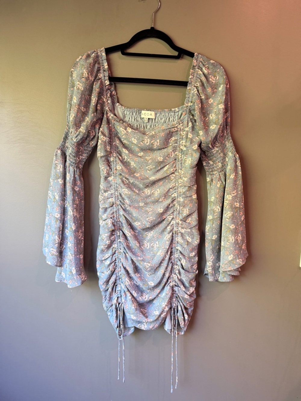 ACOA Lavender Floral Ruched Mini Dress